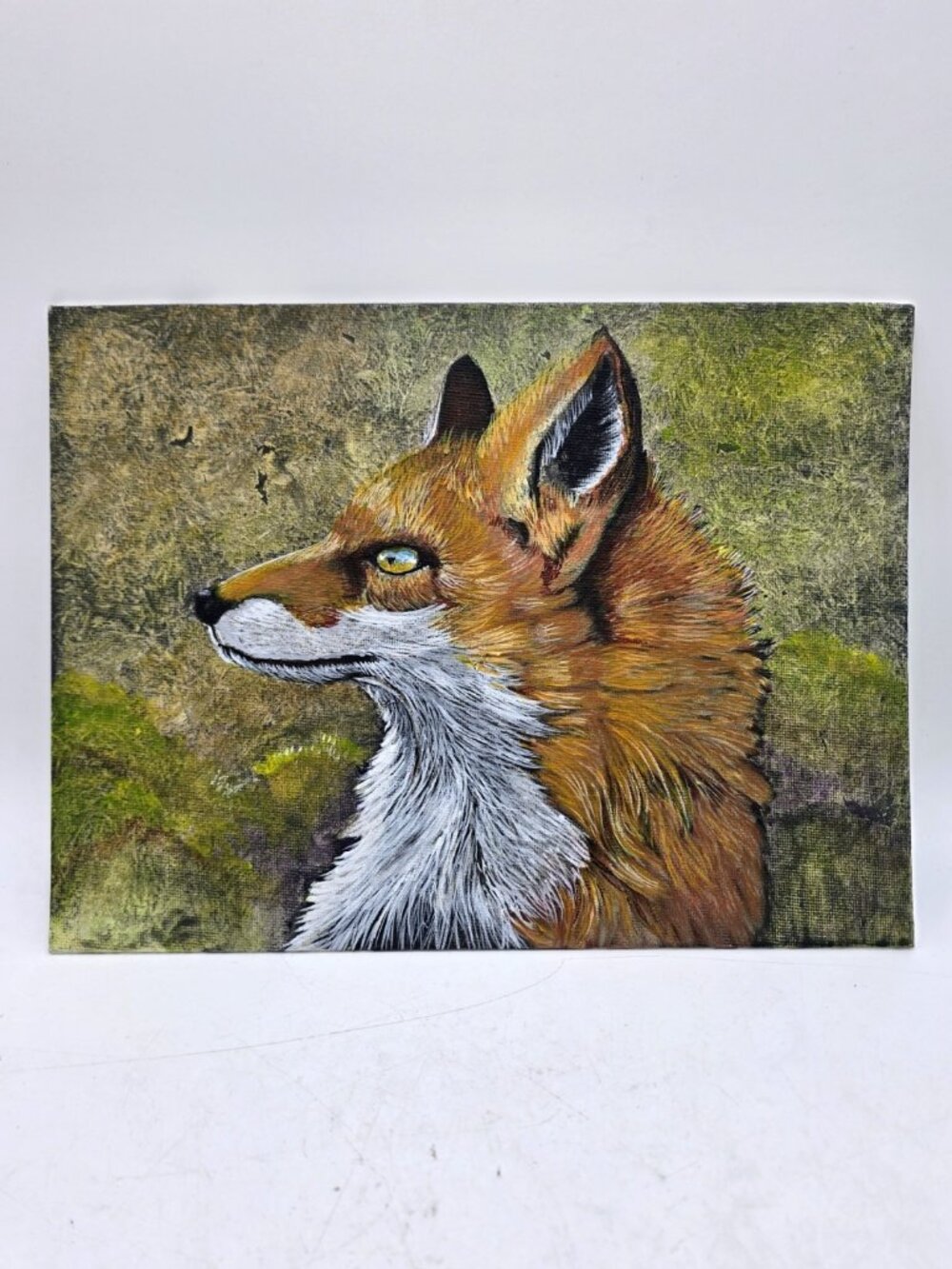 Original Art Work Acrylic On Canvas Board Red Fox Profile OOAK Signed 12x9"